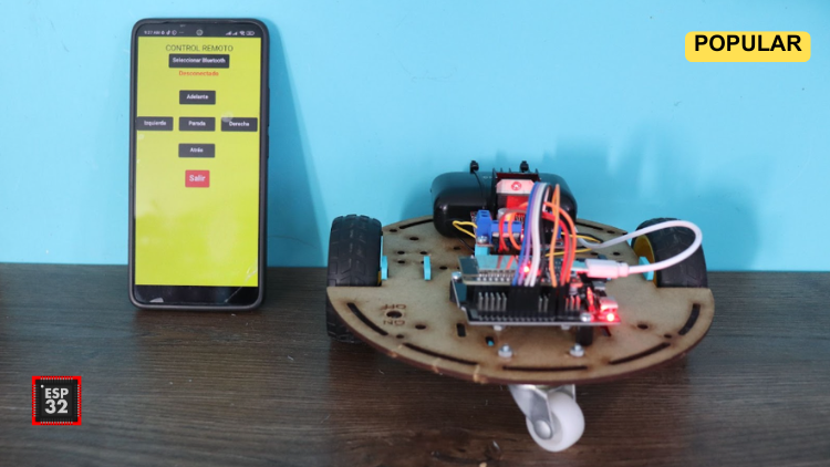 Robot móvil con ESP32 controlado por Bluetooth, diseñado para proyectos de robótica y programación educativa. Ideal para principiantes.