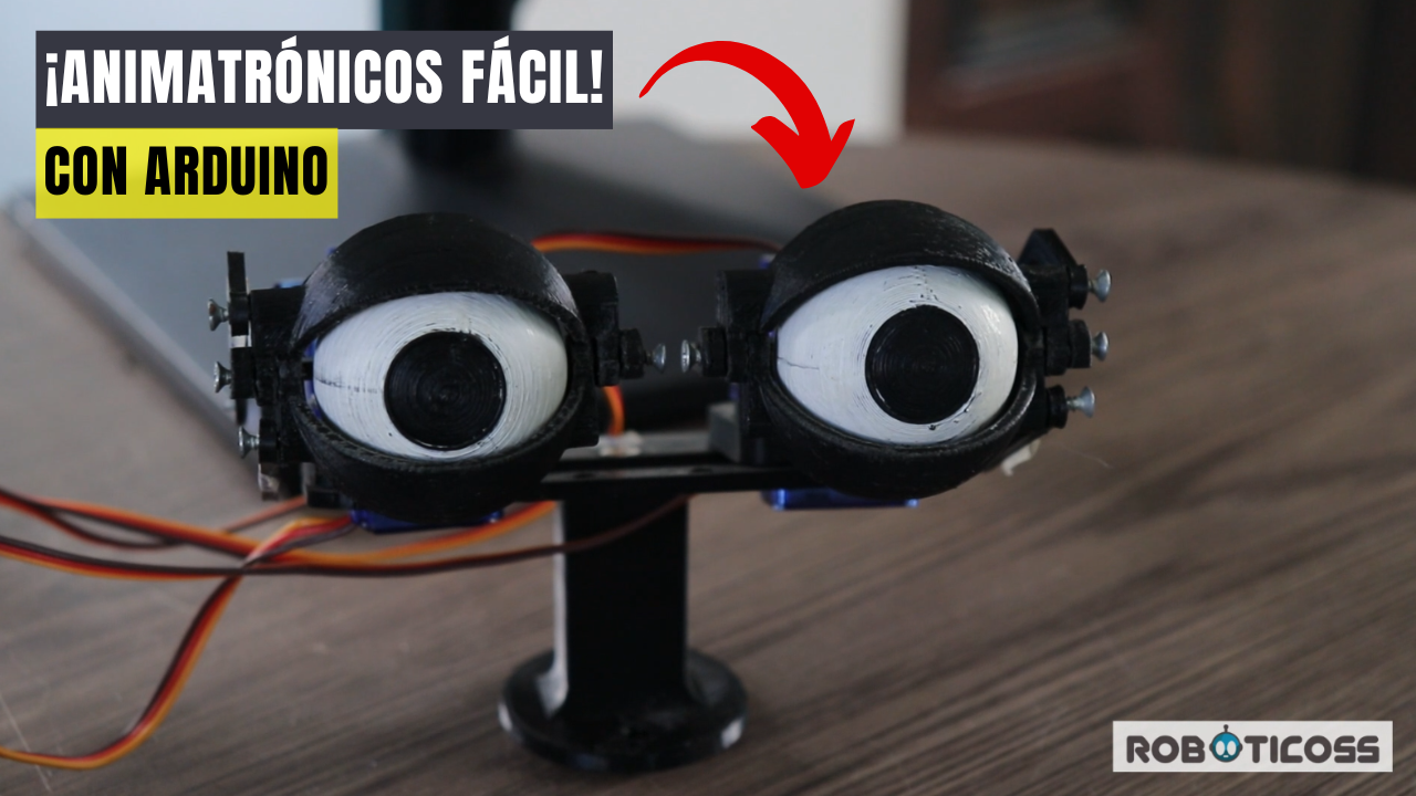 Diseño 3D de ojos animatrónicos con Arduino en proyecto de robótica educativa con movimiento realista y control por servomotores.