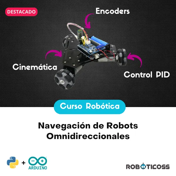 Robot omnidireccional controlado con Python y Arduino durante simulación y prueba práctica