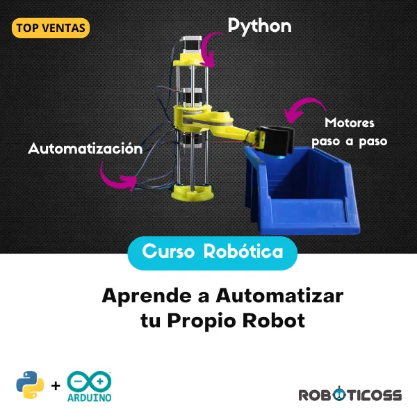 Robot SCARA construido y programado con Python y Arduino para automatizar tareas de precisión.