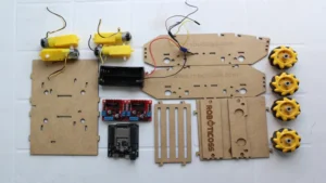 Kit robot omnidireccional con ESP32 completo con motores, drivers, chasis y componentes electrónicos incluidos.