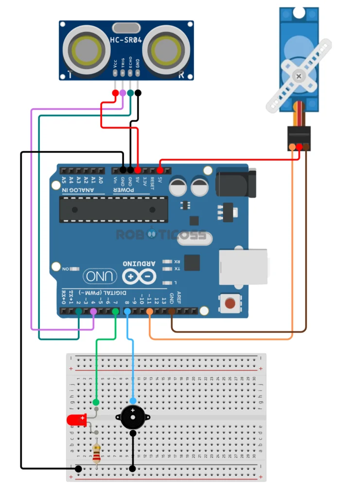 Circuito del proyecto Sonar con Arduino y sensor ultrasónico